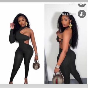 Black One-Shoulder Cutout Jumpsuit